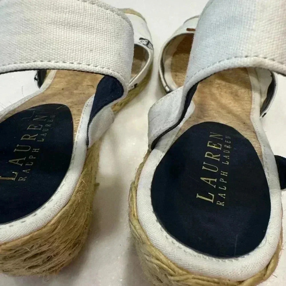Lauren Ralph Lauren women’s wedge espadrilles. White with navy anchors. Sz 8 - Picture 6 of 9